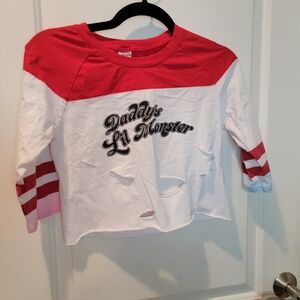 Suicide Squad Harley Quinn Daddy's Lil Monster Cutoff Shirt  Size S W/ Choker